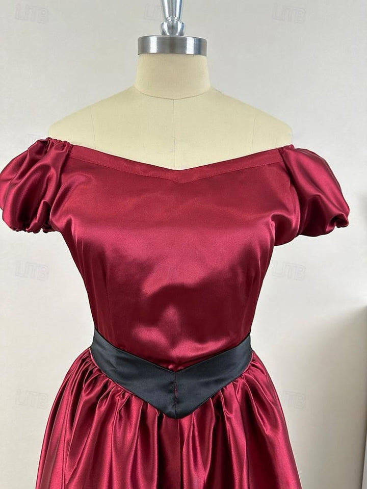 Robe de Bal à Manches Courtes et Col Rond, Longueur Thé, Style Vintage, avec Nœud