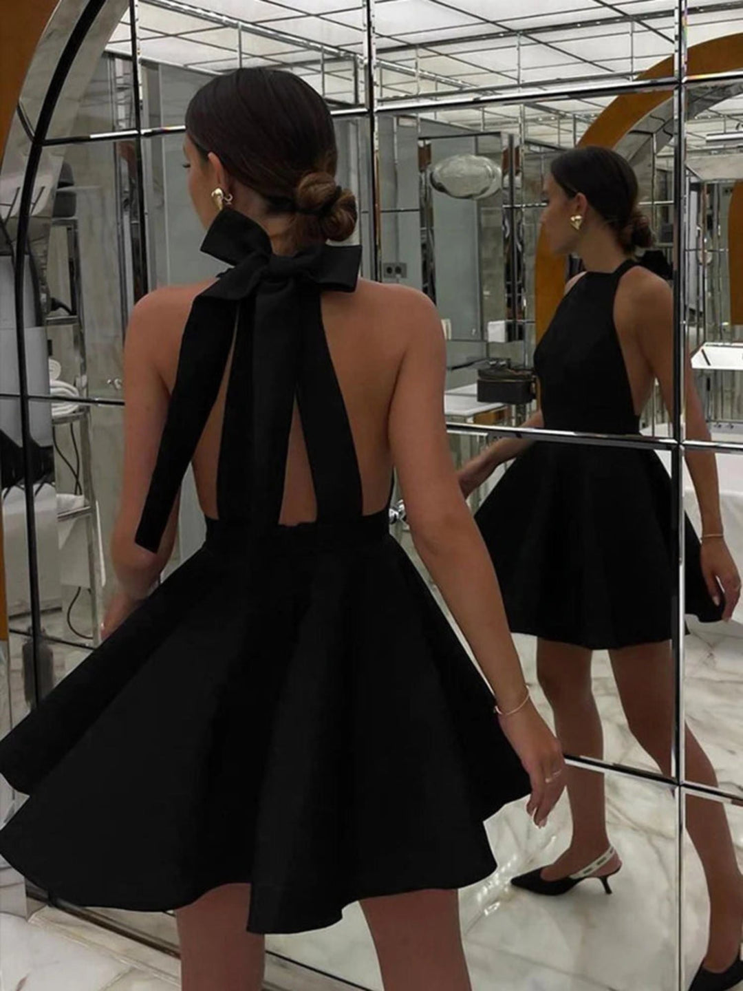 Ligne A/Princesse Delicate Dentelle-up Bow Sans Manches Court/Mini Élégant Robe