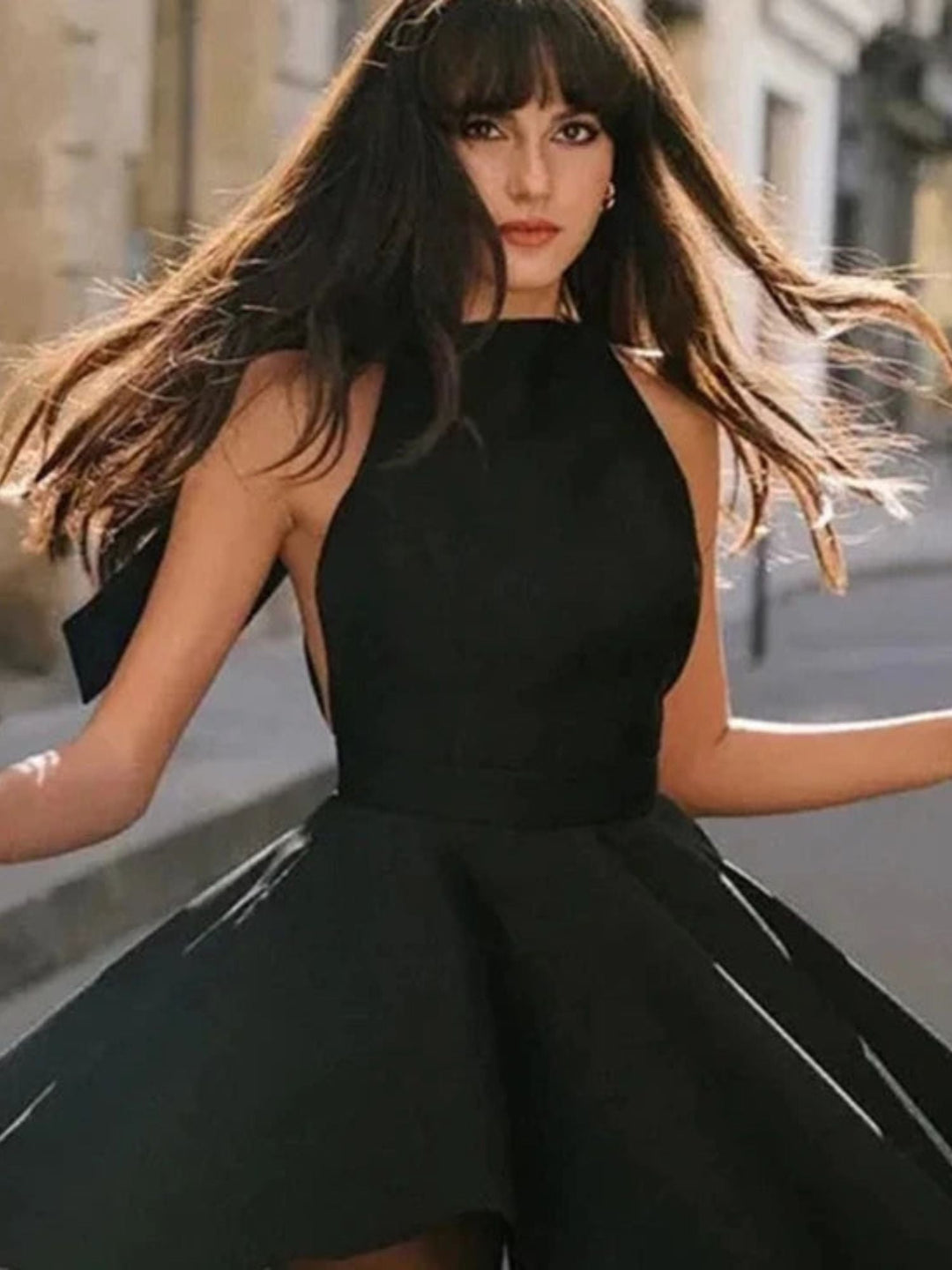 Robe Trapèze/Princesse Délicate à Lacets et Nœud Sans Manches, Courte/Mini Élégante