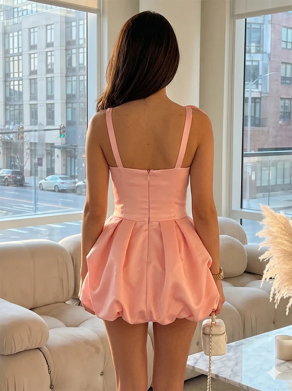 Robe Courte de Fête Bretelles Fines en Satin Sans Manches Ligne A/Princesse avec Nœud Papillon
