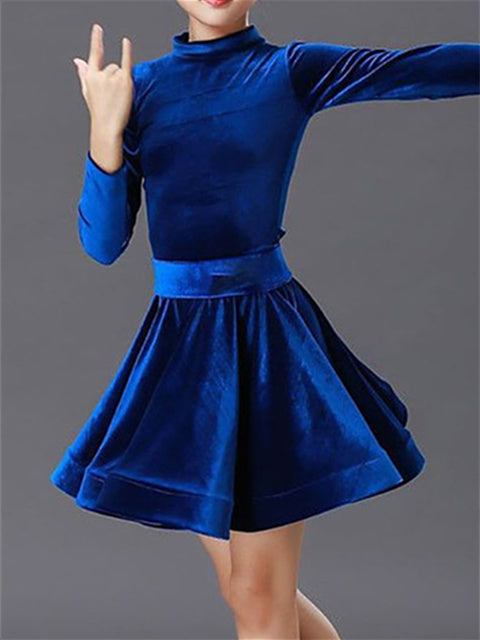 Danse Latine Vêtements de Danse pour Enfants Col Haut Manches Longues Performance pour Filles