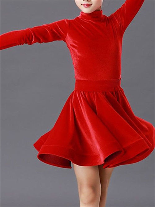 Danse Latine Vêtements de Danse pour Enfants Col Haut Manches Longues Performance pour Filles