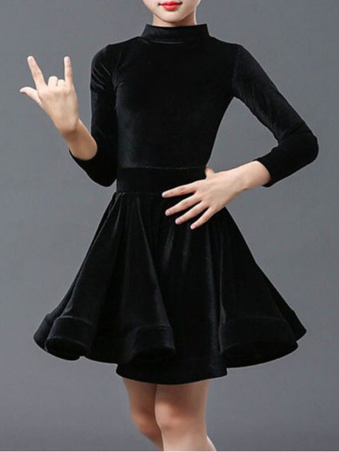 Danse Latine Vêtements de Danse pour Enfants Col Haut Manches Longues Performance pour Filles