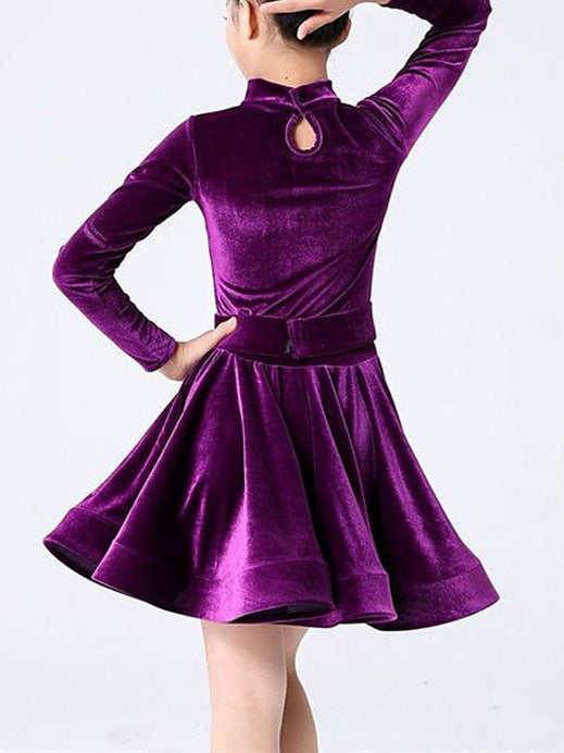 Danse Latine Vêtements de Danse pour Enfants Col Haut Manches Longues Performance pour Filles