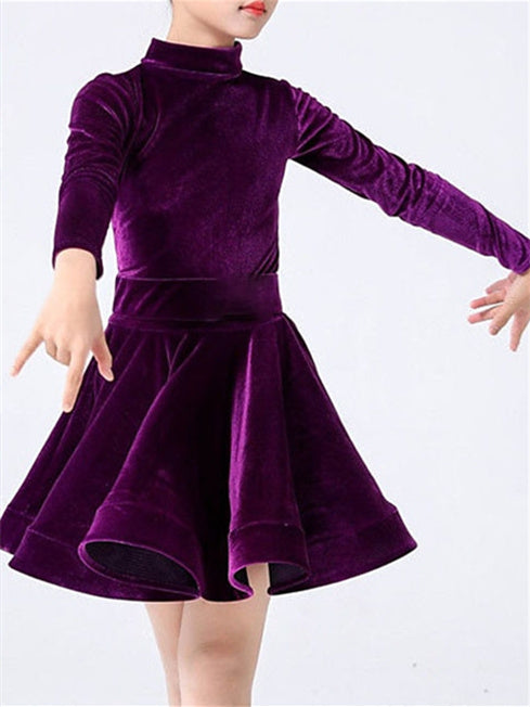 Danse Latine Vêtements de Danse pour Enfants Col Haut Manches Longues Performance pour Filles
