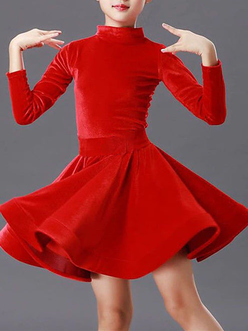 Danse Latine Vêtements de Danse pour Enfants Col Haut Manches Longues Performance pour Filles