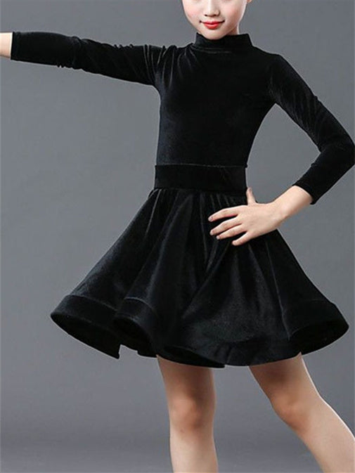 Danse Latine Vêtements de Danse pour Enfants Col Haut Manches Longues Performance pour Filles