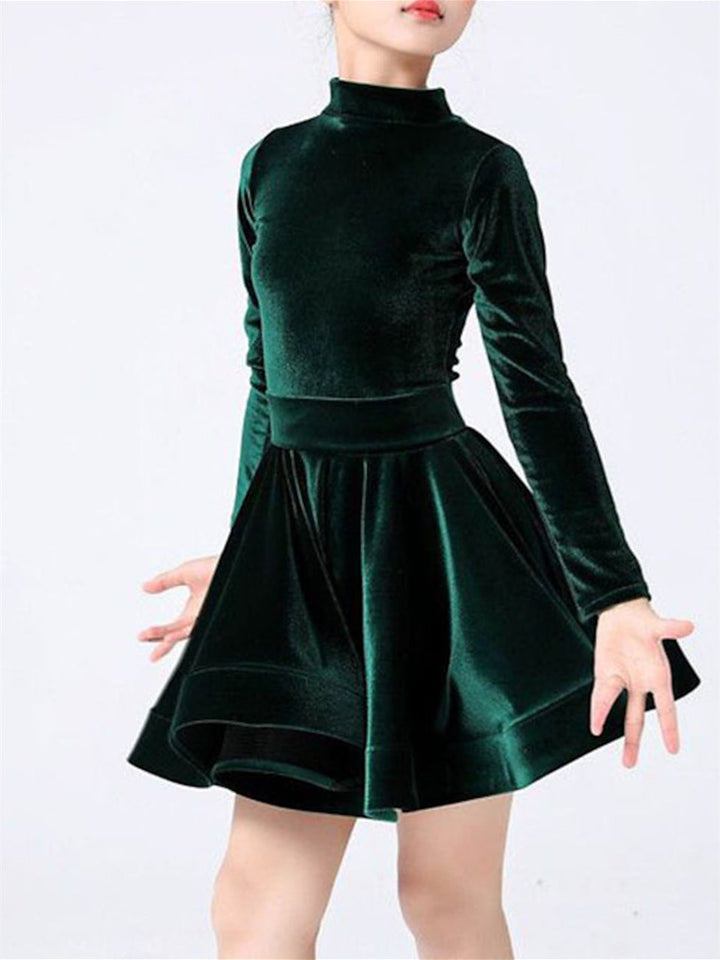 Danse Latine Vêtements de Danse pour Enfants Col Haut Manches Longues Performance pour Filles