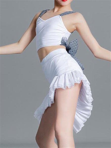 Ensemble de Danse Blanc pour Enfants avec Licou et Robe D'Entraînement Sans Manches pour Filles