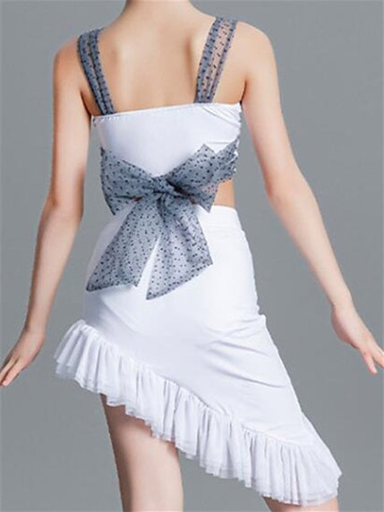 Ensemble de Danse Blanc pour Enfants avec Licou et Robe D'Entraînement Sans Manches pour Filles