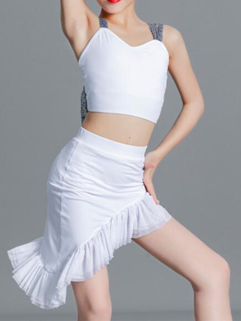 Ensemble de Danse Blanc pour Enfants avec Licou et Robe D'Entraînement Sans Manches pour Filles