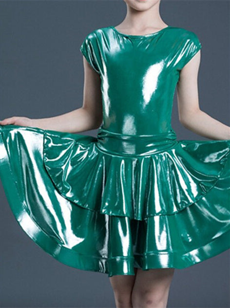 Vêtements de Danse Latine pour Enfants, Jupe à Manches Courtes pour Entraînement de Performance pour Filles