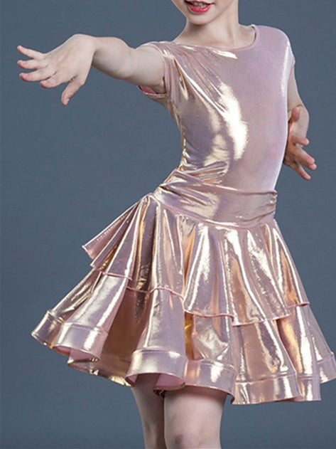 Vêtements de Danse Latine pour Enfants, Jupe à Manches Courtes pour Entraînement de Performance pour Filles