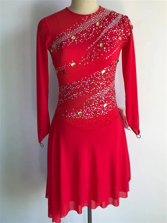 Robe de Patinage Artistique Robe de Patinage à Manches Longues pour Femmes et Filles