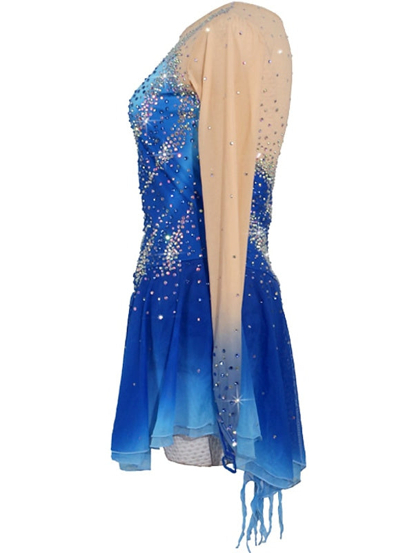Robe de Patinage Artistique pour Femmes et Filles, Robe de Patinage à Manches Longues Faite à la Main