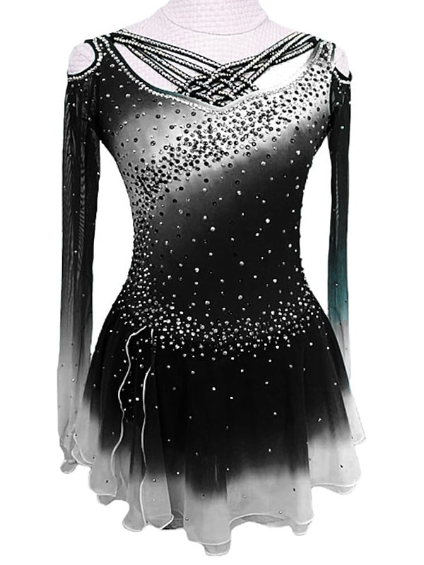 Robe de Patinage Artistique Robe de Patinage à Manches Longues pour Femmes et Filles