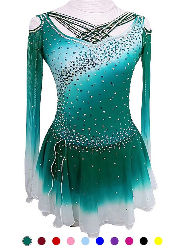 Robe de Patinage Artistique Robe de Patinage à Manches Longues pour Femmes et Filles