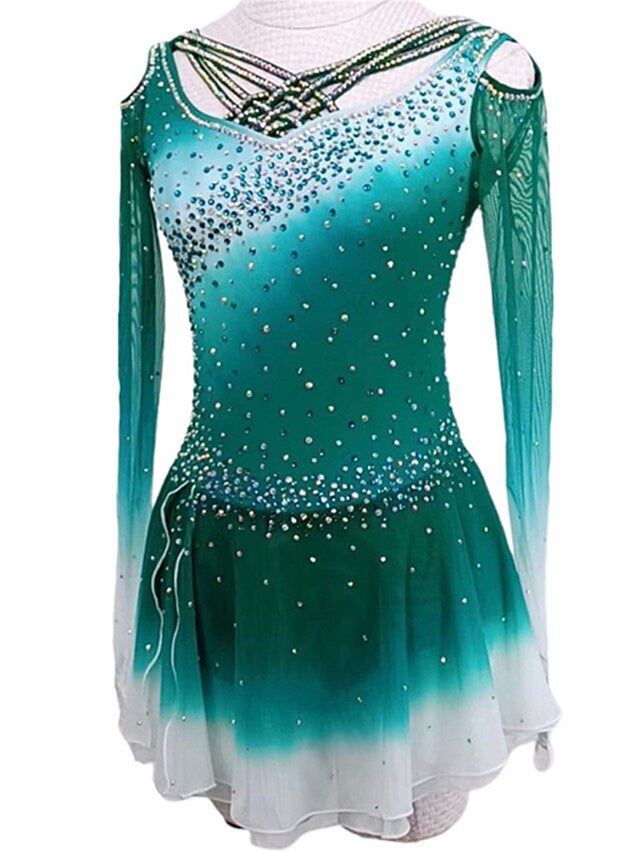 Robe de Patinage Artistique Robe de Patinage à Manches Longues pour Femmes et Filles