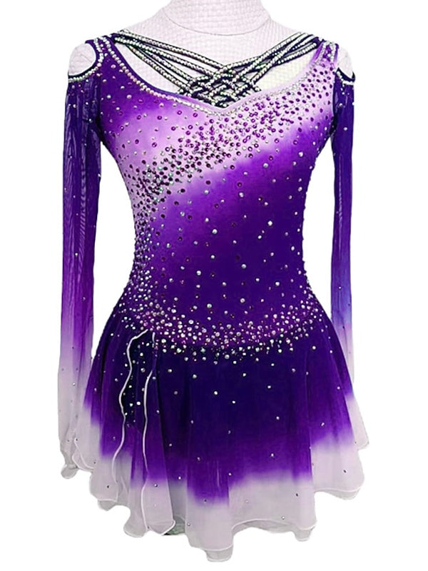Robe de Patinage Artistique Robe de Patinage à Manches Longues pour Femmes et Filles