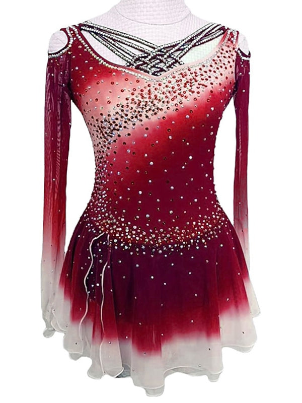 Robe de Patinage Artistique Robe de Patinage à Manches Longues pour Femmes et Filles