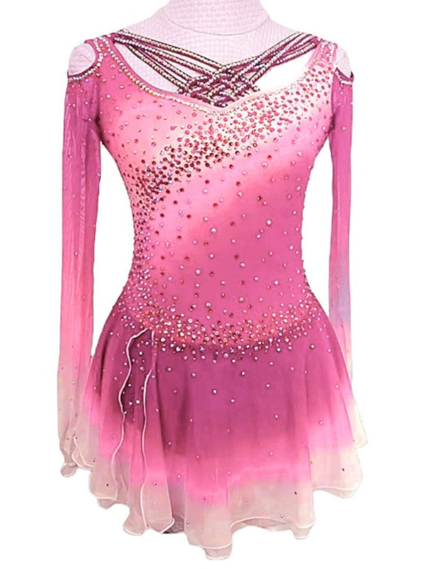 Robe de Patinage Artistique Robe de Patinage à Manches Longues pour Femmes et Filles