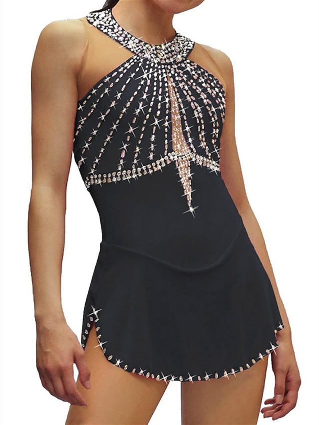 Robe de Patinage Artistique pour Femmes et Filles, Robe de Patinage Sur Glace à Licou