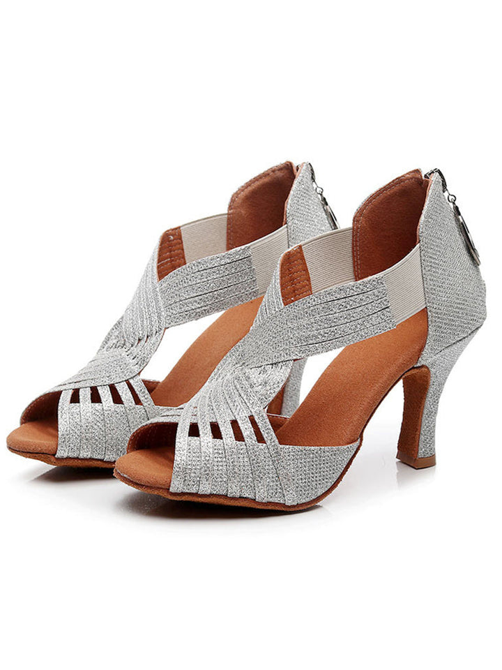 Chaussures de Danse pour Femmes, Chaussures de Mariée à Talons Hauts et Bout Ouvert avec Boucle à Paillettes Scintillantes et Strass