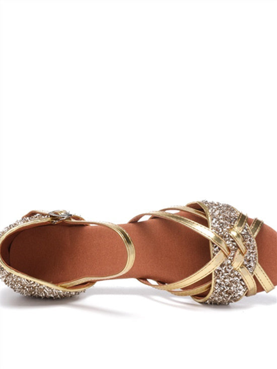 Chaussures de Danse pour Femmes Chaussures de Mariée à Bout Ouvert et à Talon Bas avec Boucle Scintillante