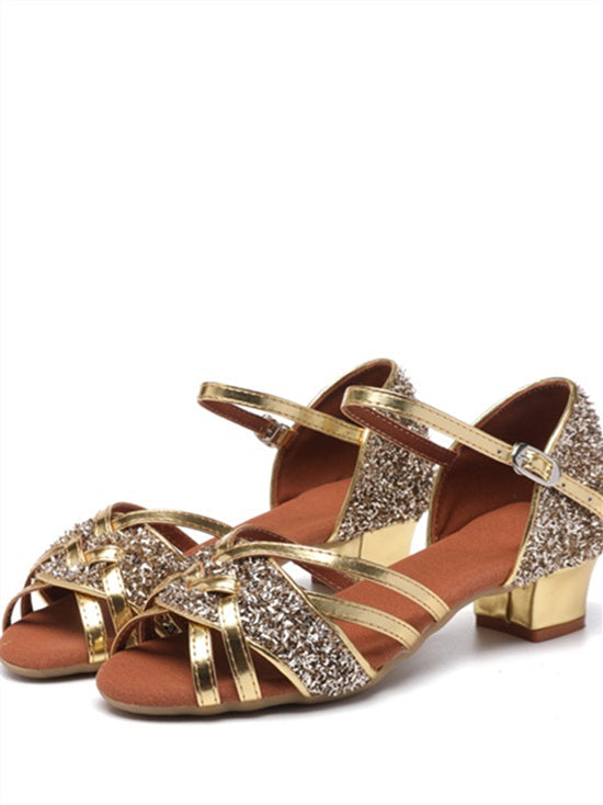 Chaussures de Danse pour Femmes Chaussures de Mariée à Bout Ouvert et à Talon Bas avec Boucle Scintillante