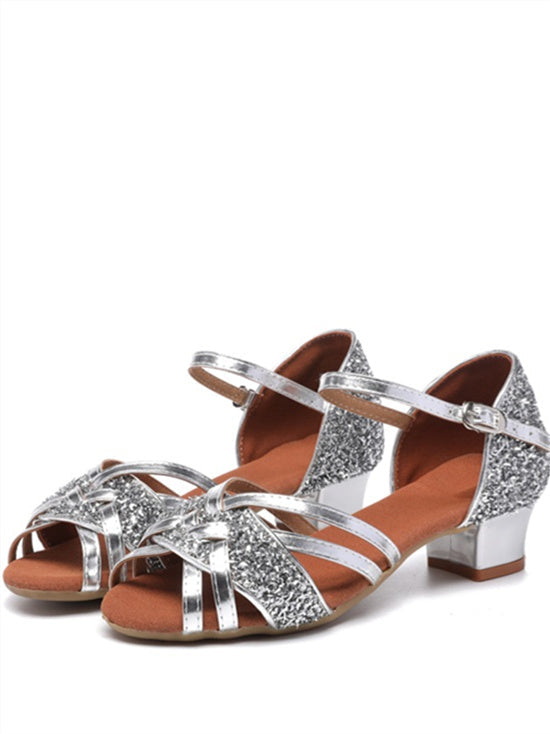 Chaussures de Danse pour Femmes Chaussures de Mariée à Bout Ouvert et à Talon Bas avec Boucle Scintillante