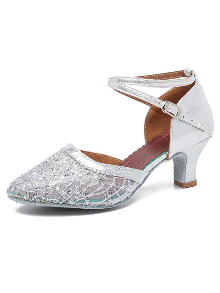Chaussures de Danse pour Femmes avec Boucle en Strass, Talon Bas, Bout Rond, Chaussures de Fête