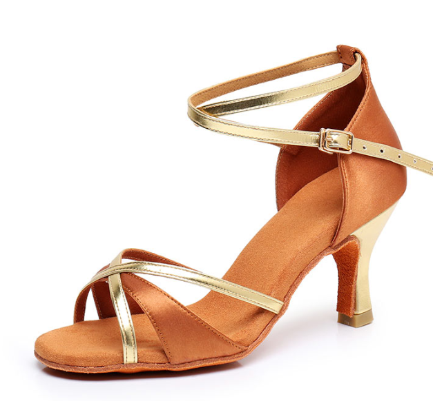Chaussures de Danse pour Femmes, Chaussures Latines en Satin à Bride à la Cheville et à Bout Ouvert