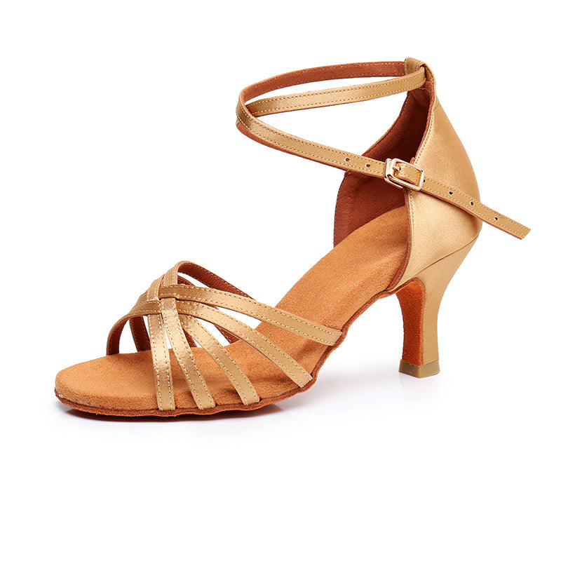 Chaussures de Danse pour Femmes, Chaussures Latines à Talons Hauts et Bout Ouvert en Satin Pu