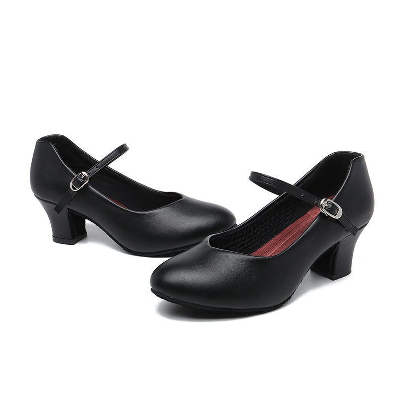 Chaussures de Danse pour Femmes Chaussures de Danse à Talon Bas et Bout Fermé en Similicuir