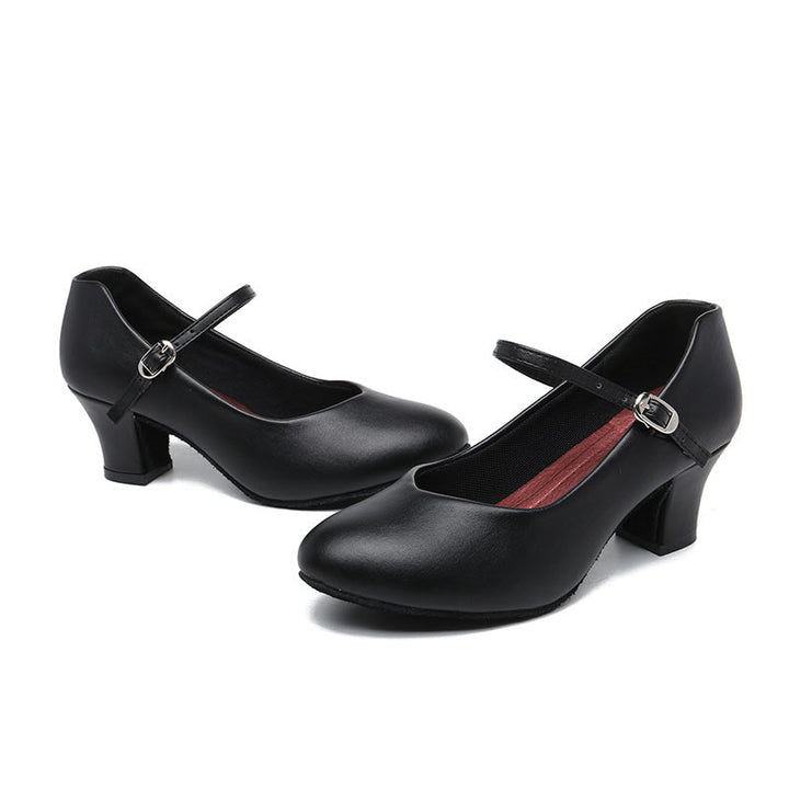 Chaussures de Danse pour Femmes Chaussures de Danse à Talon Bas et Bout Fermé en Similicuir