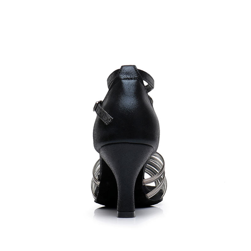 Chaussures de Danse pour Femmes, Chaussures Latines en Satin à Talon Bas et Bout Ouvert avec Bride à la Cheville et Fleurs