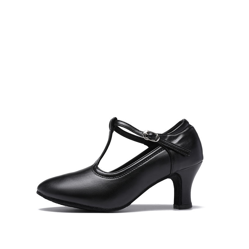Chaussures de Danse pour Femmes, Chaussures de Danse Latine à Bout Fermé et à Talon Bas avec Bride en T