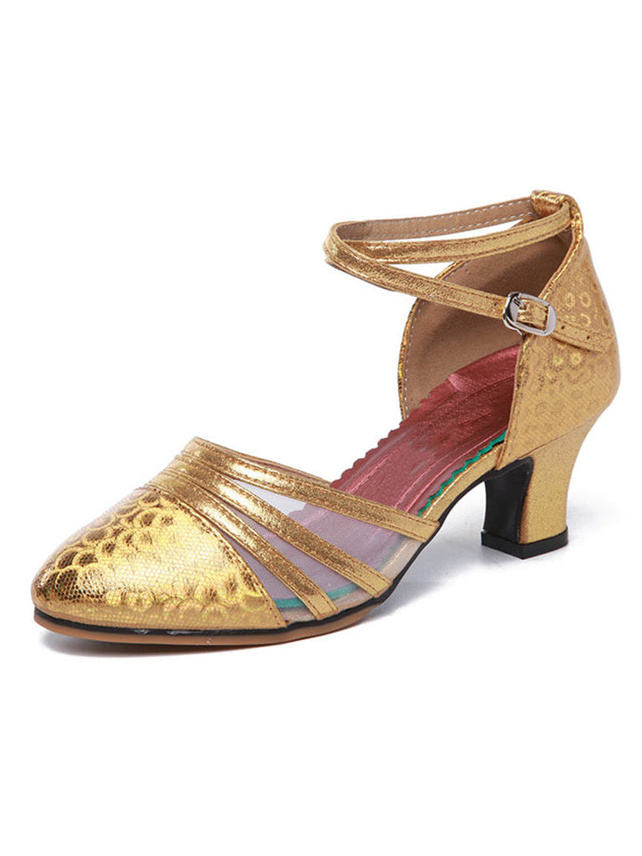 Chaussures de Danse pour Femmes, Chaussures de Danse Latine à Boucle, Talon Bas et Bout Fermé