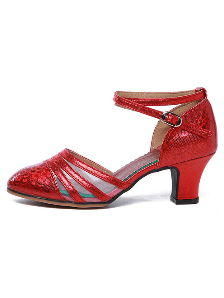 Chaussures de Danse pour Femmes, Chaussures de Danse Latine à Boucle, Talon Bas et Bout Fermé