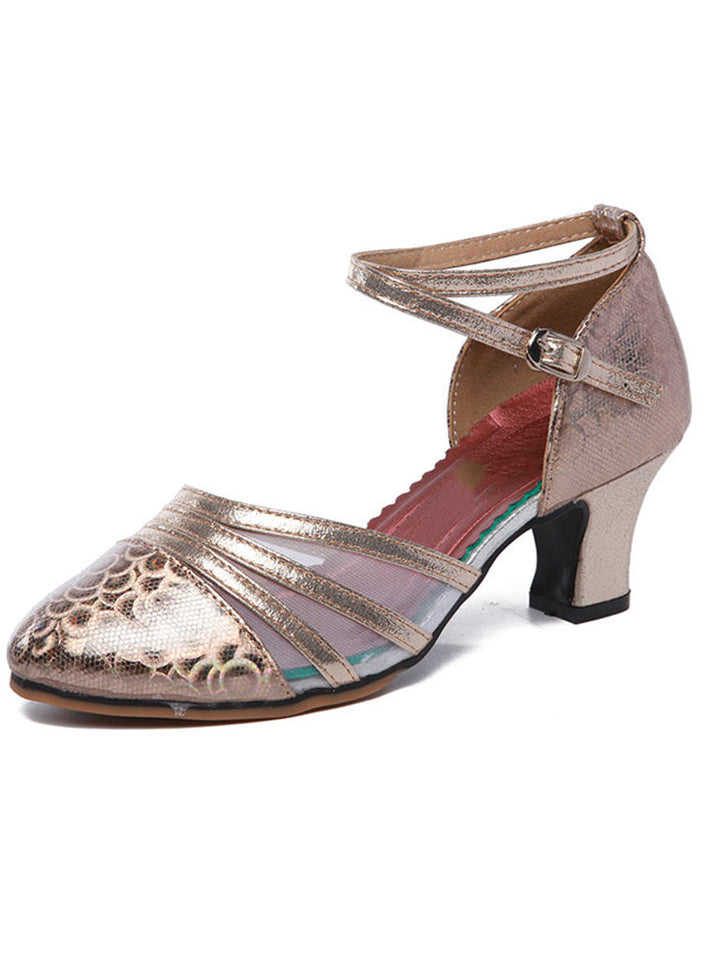 Chaussures de Danse pour Femmes, Chaussures de Danse Latine à Boucle, Talon Bas et Bout Fermé