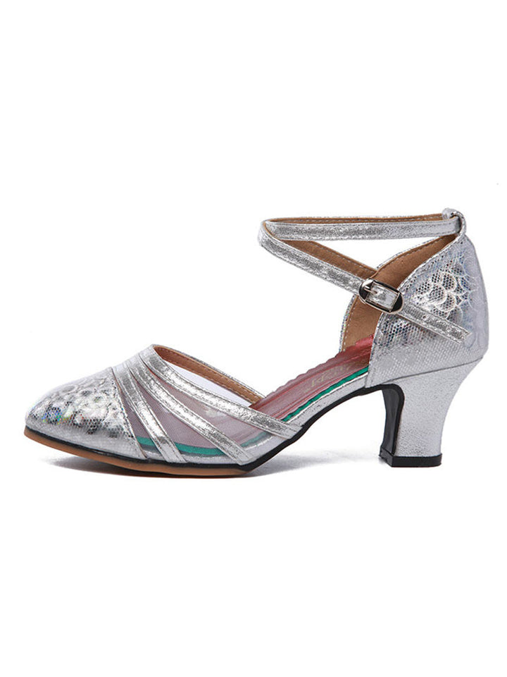 Chaussures de Danse pour Femmes, Chaussures de Danse Latine à Boucle, Talon Bas et Bout Fermé