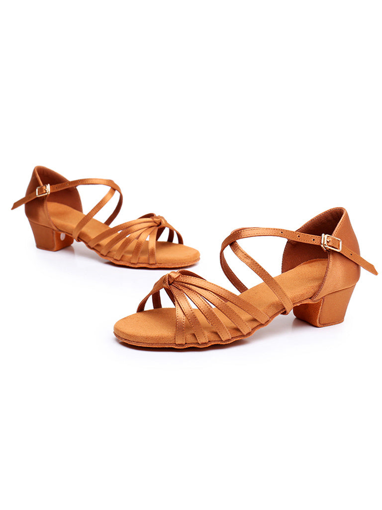 Chaussures de Danse pour Femmes, Chaussures Latines en Satin Pu à Bout Ouvert et à Talon Bloc