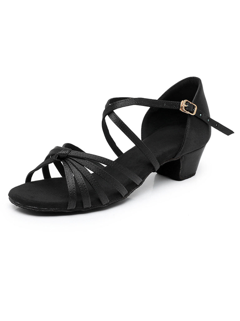 Chaussures de Danse pour Femmes, Chaussures Latines en Satin Pu à Bout Ouvert et à Talon Bloc