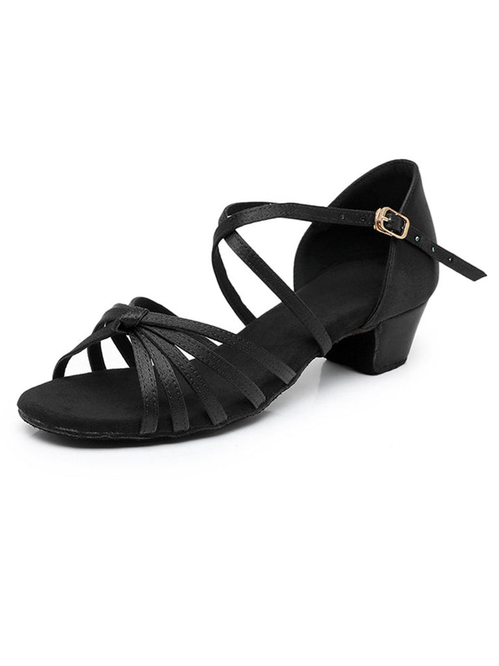 Chaussures de Danse pour Femmes, Chaussures Latines en Satin Pu à Bout Ouvert et à Talon Bloc