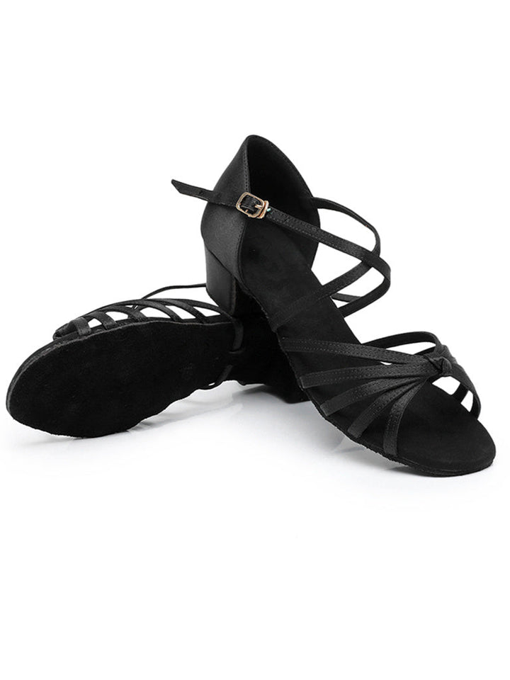 Chaussures de Danse pour Femmes, Chaussures Latines en Satin Pu à Bout Ouvert et à Talon Bloc