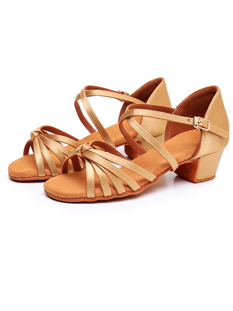 Chaussures de Danse pour Femmes, Chaussures Latines en Satin Pu à Bout Ouvert et à Talon Bloc