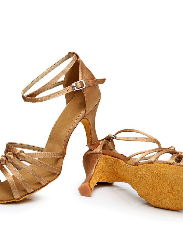 Chaussures de Danse pour Femmes, Chaussures Latines à Boucle et Bout Ouvert avec Bride à la Cheville et Talon