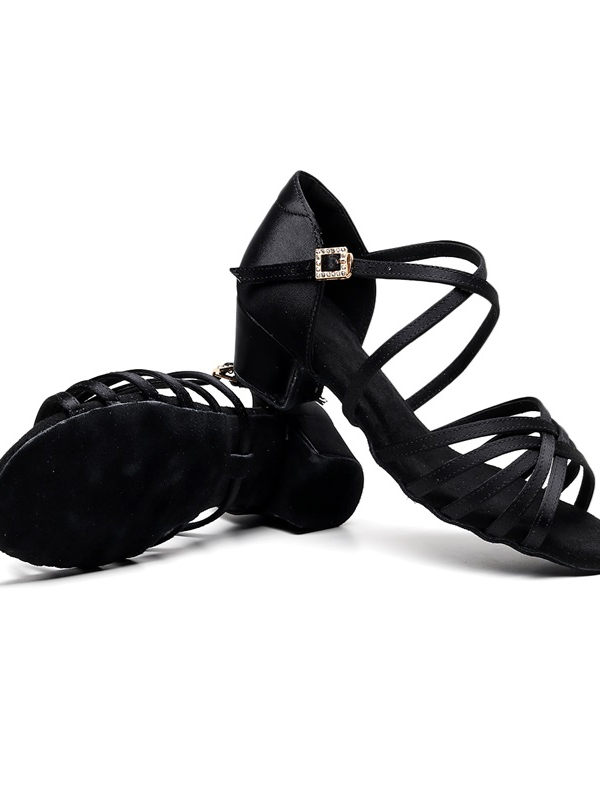 Chaussures de Danse pour Femmes Chaussures Latines à Boucle et à Talon Bloc