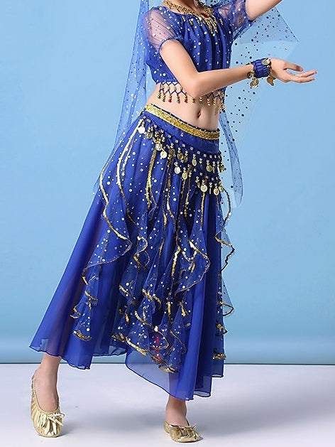 Haut de Danse Du Ventre pour Enfants avec Paillettes, Pièces D'Or, Pompons et Volants en Cascade