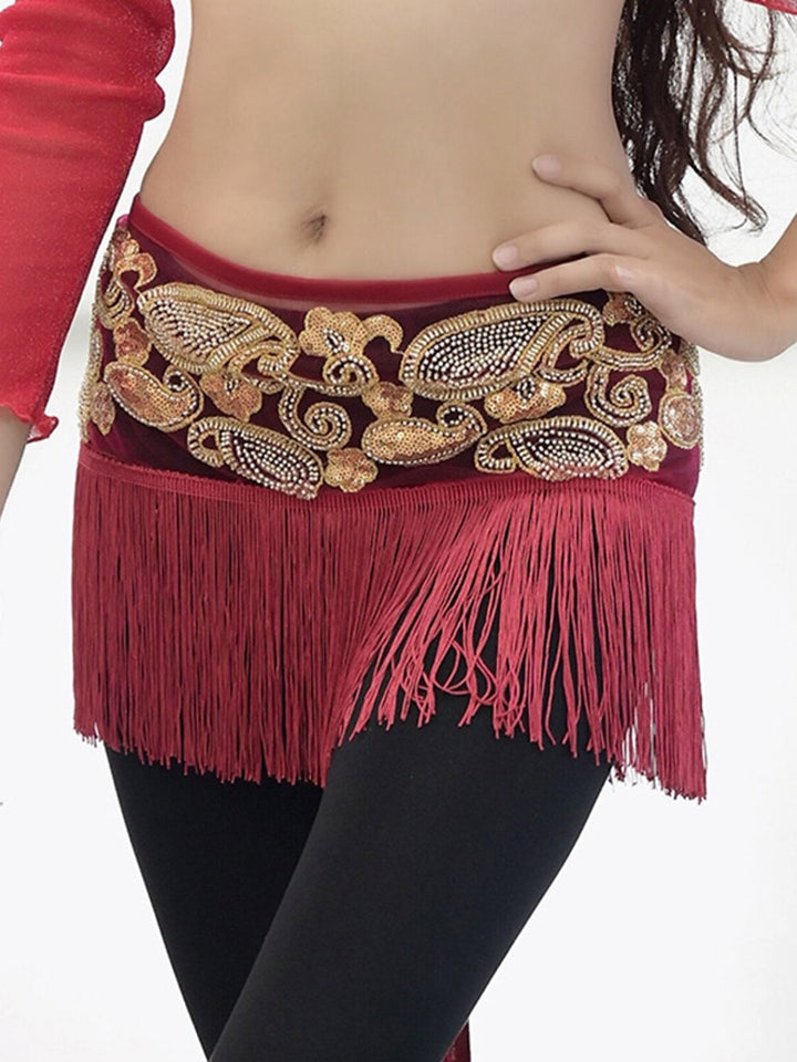Ceinture de Danse Du Ventre avec Cordon de Serrage et Pompon pour Entraînement et Performance pour Femmes